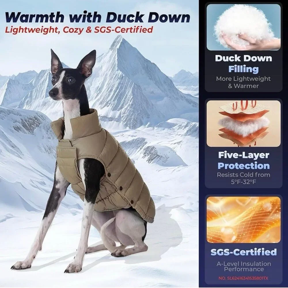 SPACE LION Dog Puffer Jacket Khaki Size 16/XL New With Tags